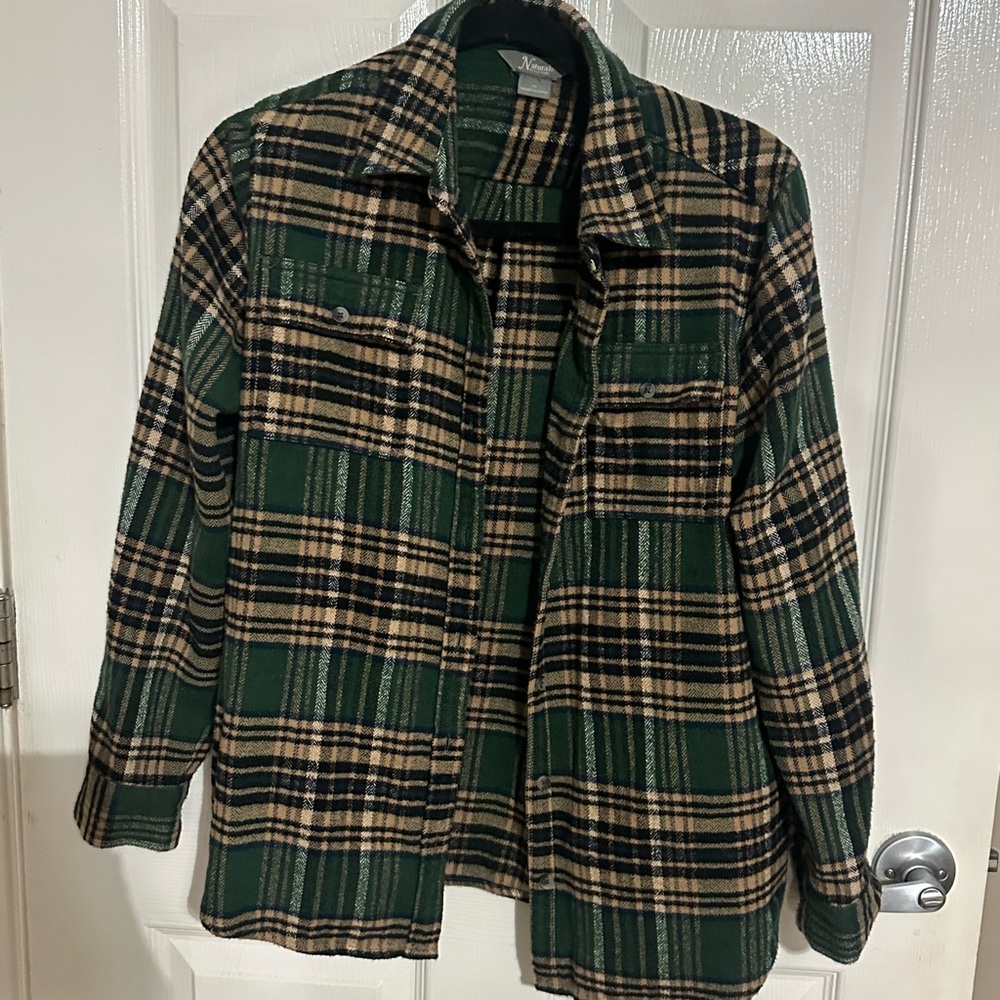 Natural Reflections Green and Tan Plaid Shirt